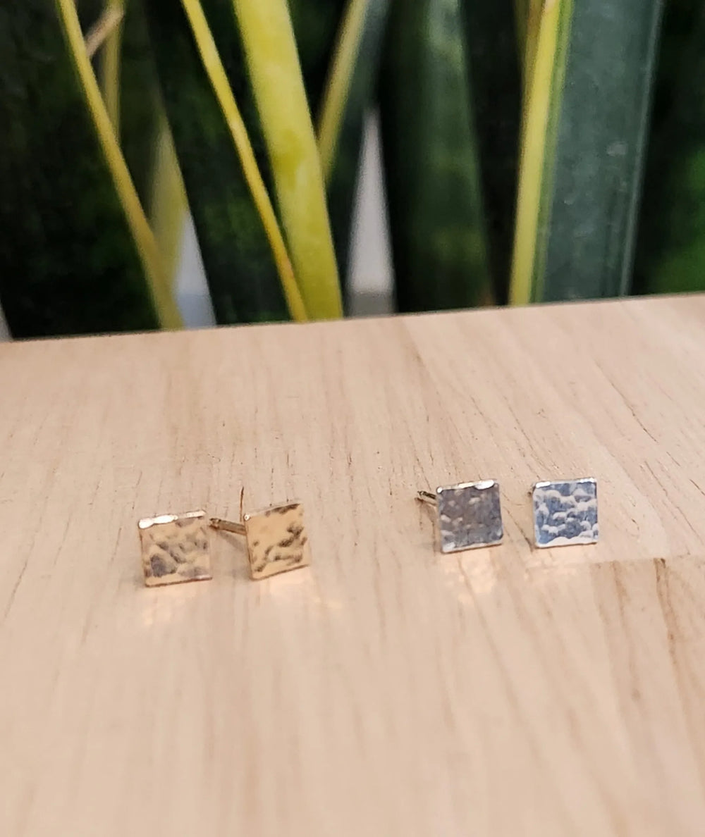 Hammered Square Studs - Gold Filled