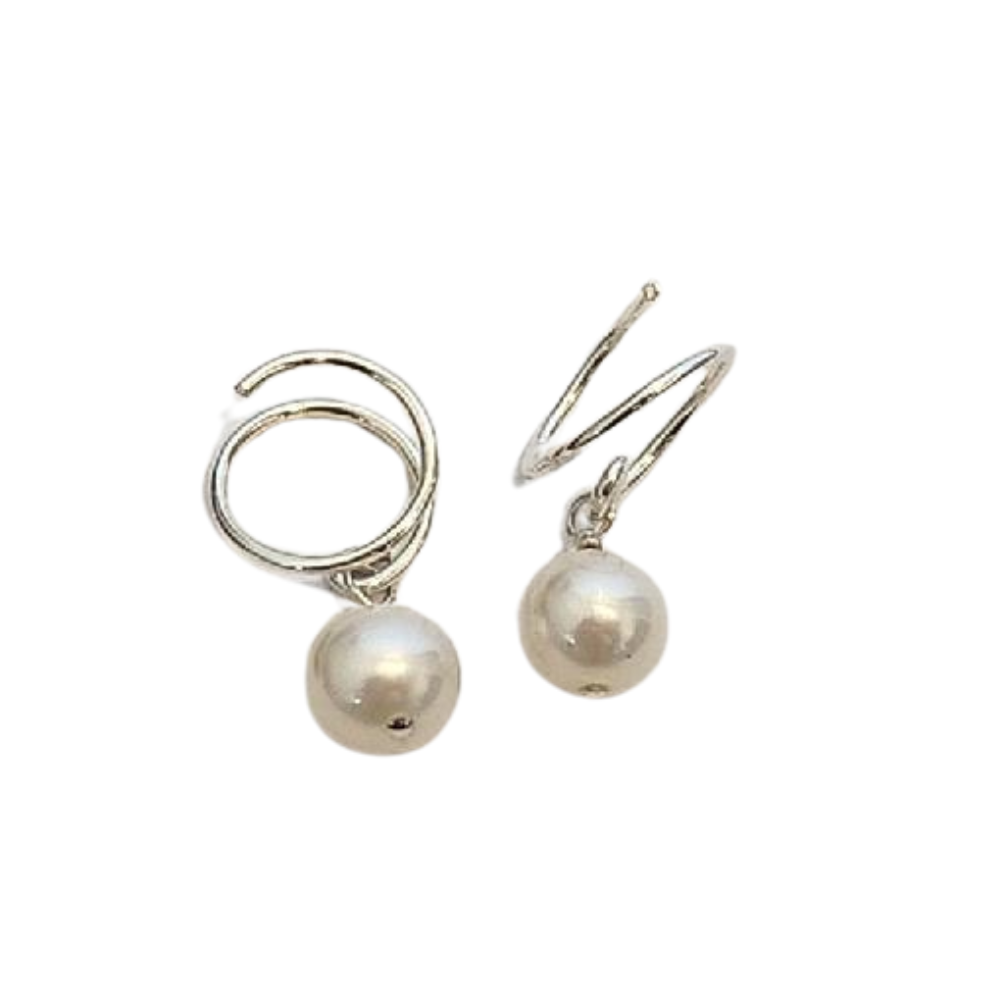 Pearl Twist Loop Earrings - Sterling Silver