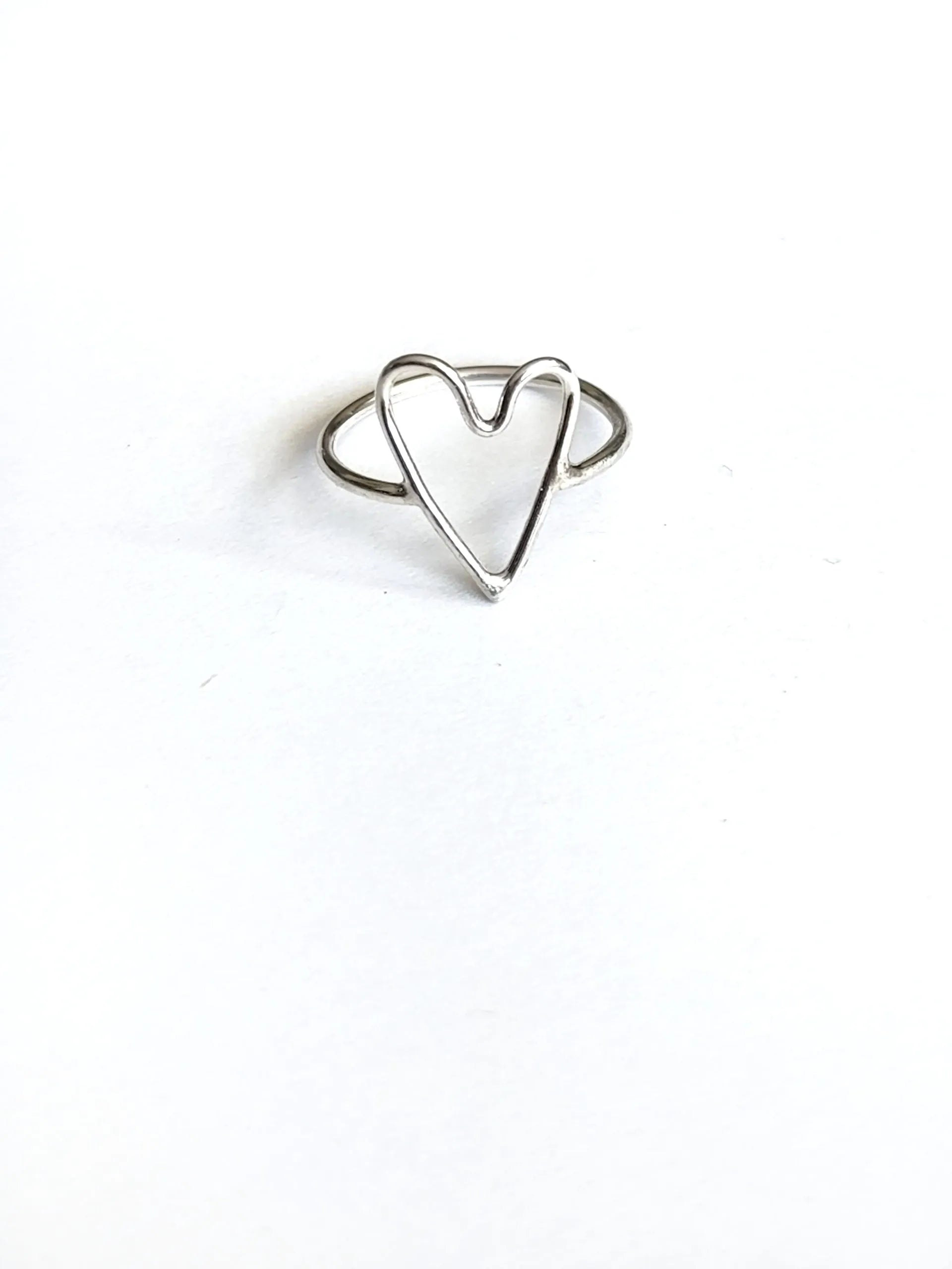 Silver heart-shaped ring on a white background